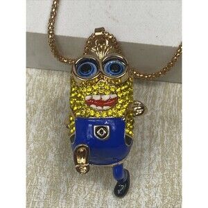Despicable Me MINION Blue Overalls CARTOON Rhinestone Betsey Johnson Necklace
